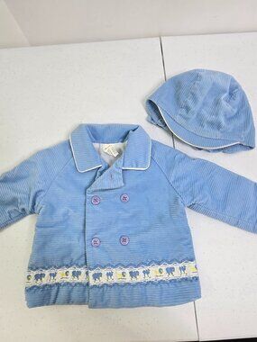 Thomas Vintage Childrens Set Jacket Hat Blue Corduroy 12 Month Animals